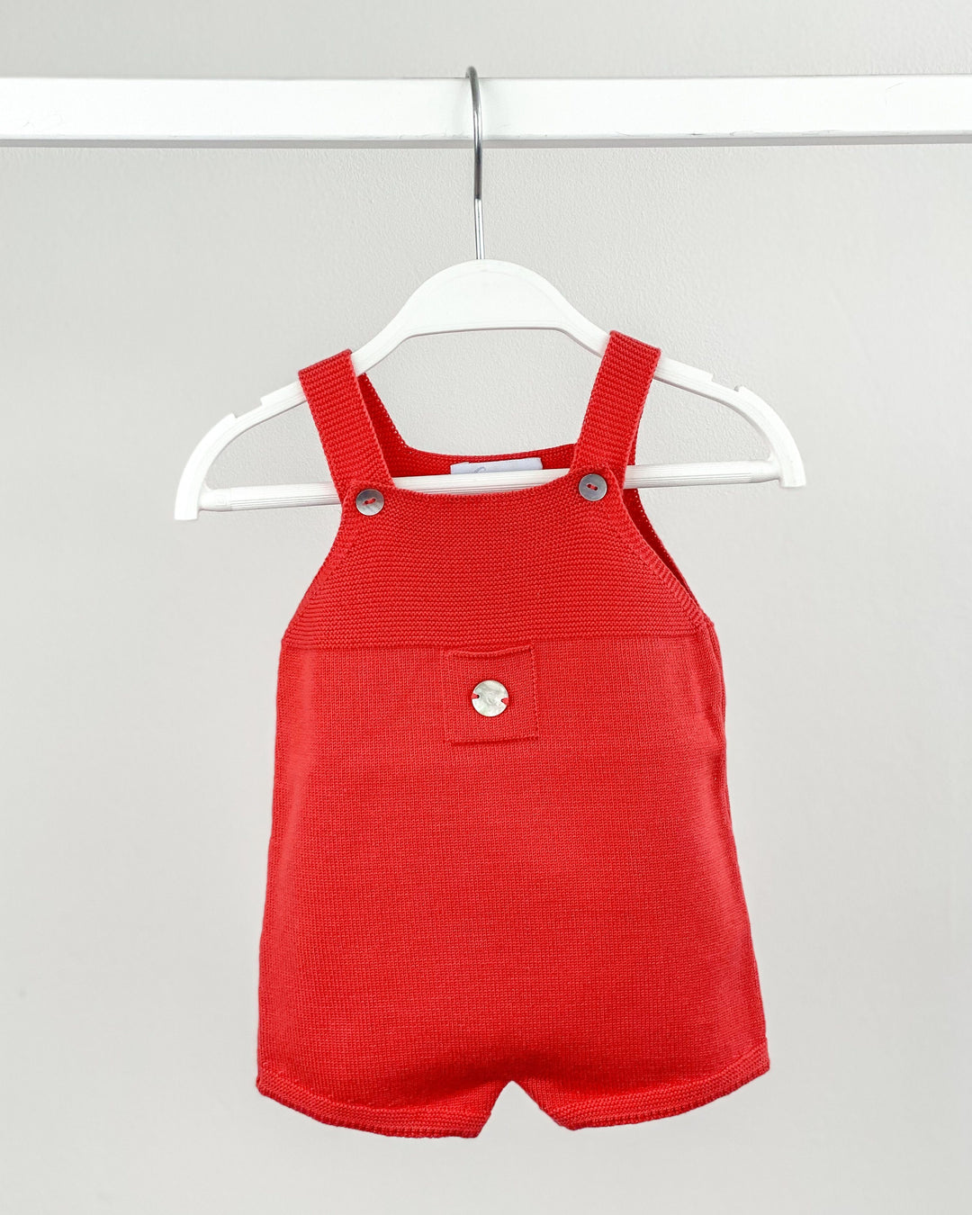 Granlei Classic Short Knitted Dungarees - Candy Apple Red | Millie and John