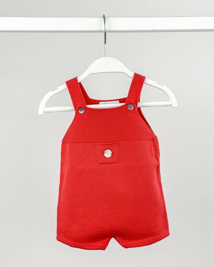 Granlei Classic Short Knitted Dungarees - Candy Apple Red | Millie and John