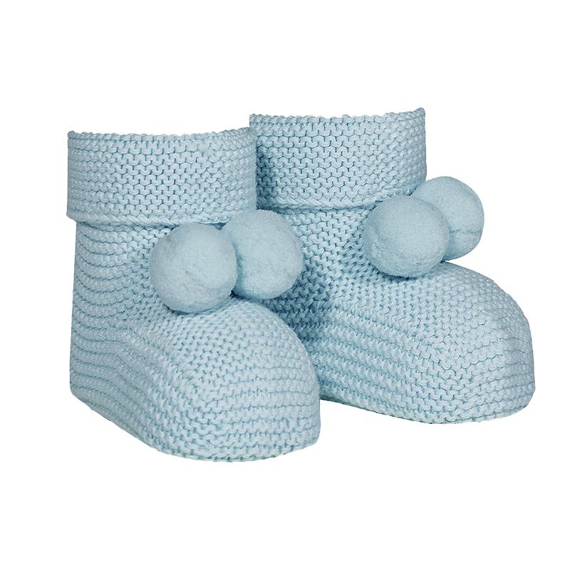 Condor Cloud Blue Pom Pom Booties | Millie and John
