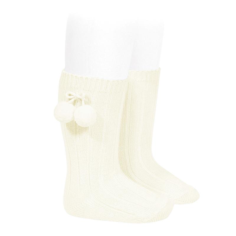 Condor Cream Knee High Pom Pom Socks | Millie and John