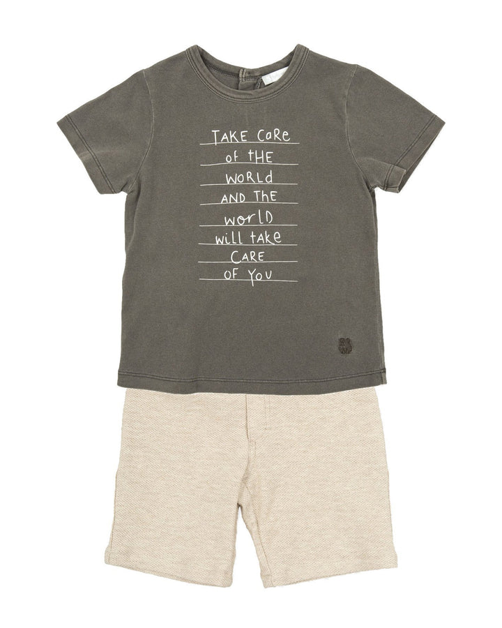 Tutto Piccolo "Cruz" Grey Slogan Tee & Shorts | Millie and John