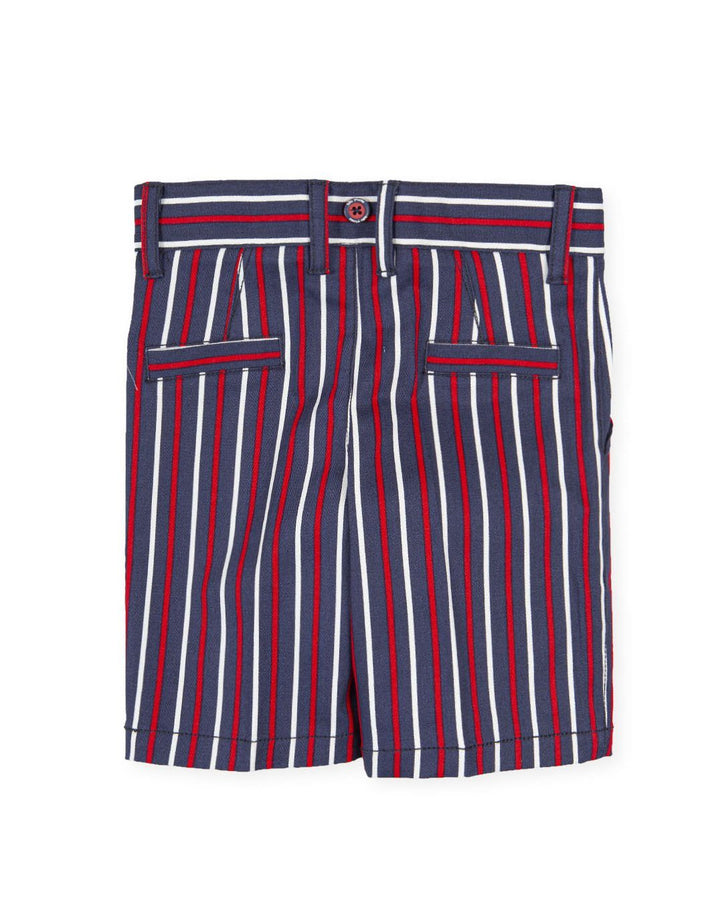 Tutto Piccolo "David" Shirt & Navy & Red Striped Shorts | Millie and John