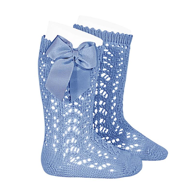 Condor Dusky Blue Lace Openwork Bow Socks | Millie and John