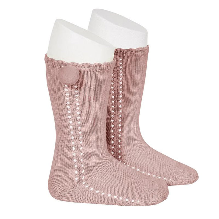 Condor Dusky Pink Openwork Pom Pom Socks | Millie and John