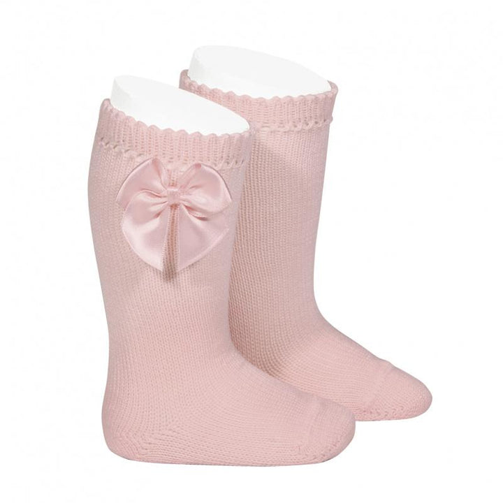 Condor Dusky Pink Perlé Satin Bow Socks | Millie and John