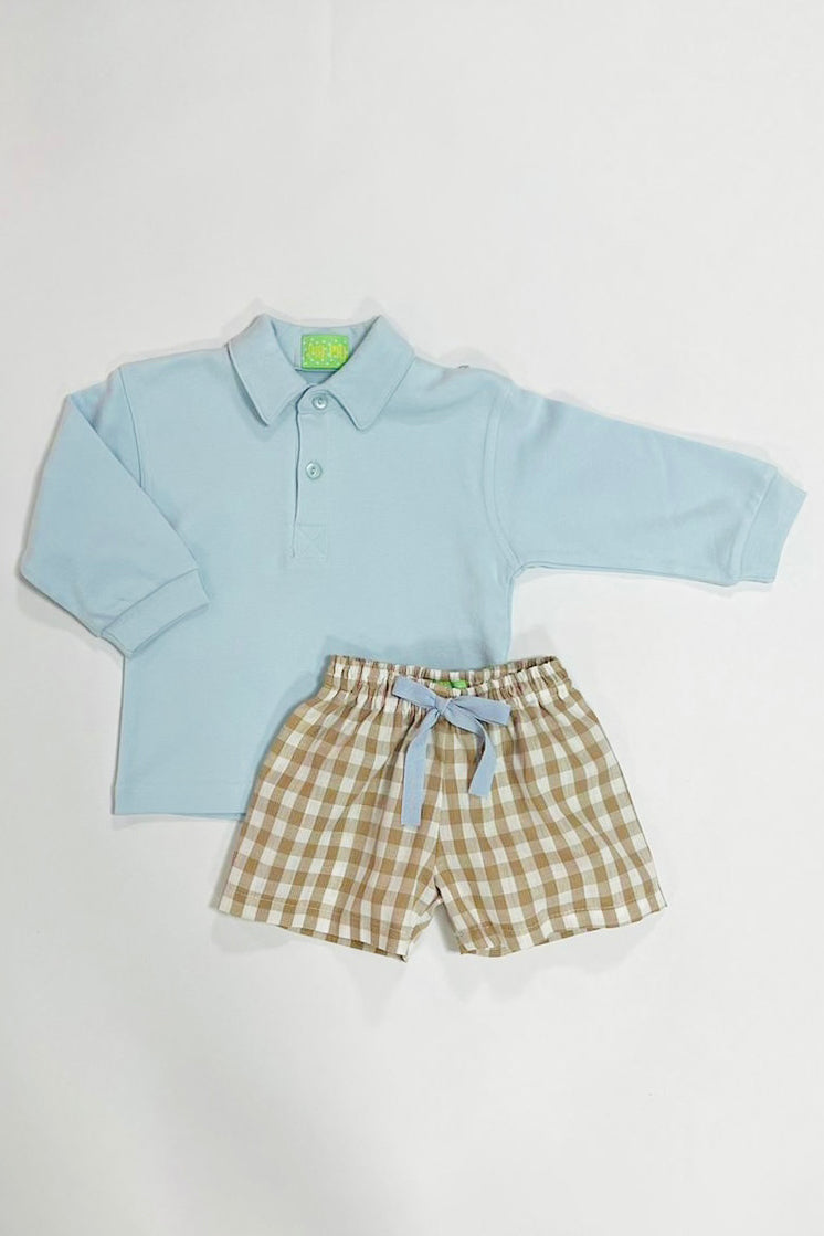 Pio Pio "David" Baby Blue Polo Shirt & Gingham Shorts | Millie and John
