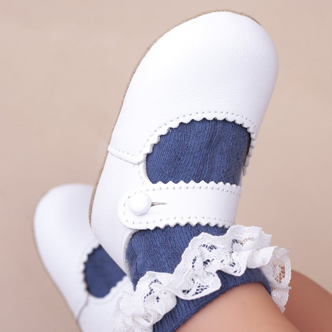 Early Days "Emma" White Leather Shoes | Millie and John