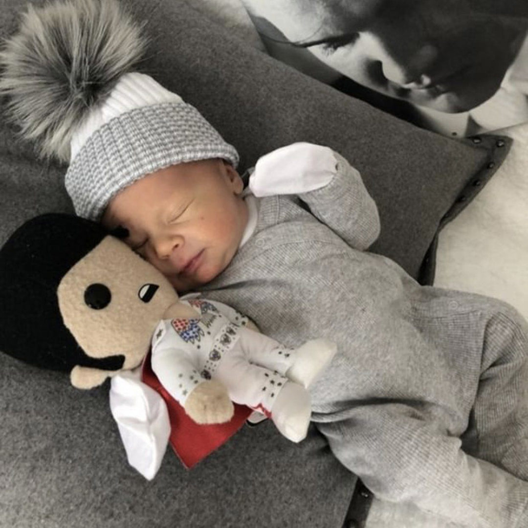 Millie and John First Size Grey & White Faux Fur Pom Pom Hat | Millie and John