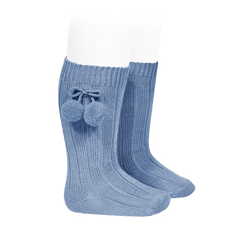 Condor French Blue Knee High Pom Pom Socks | Millie and John