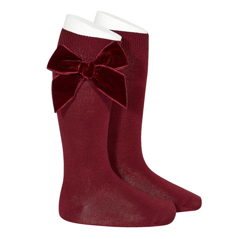 Condor Garnet Velvet Bow Socks | Millie and John