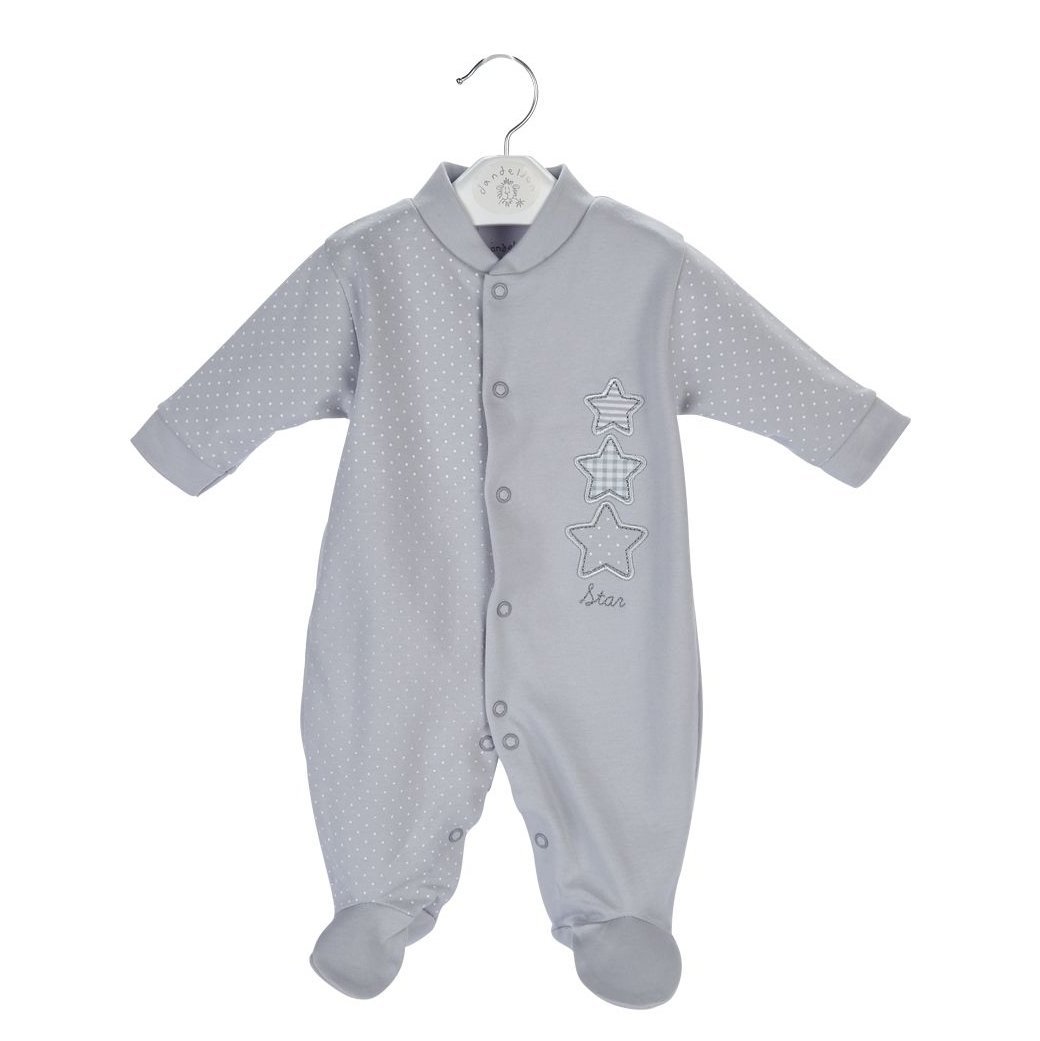 Dandelion Grey Star Sleepsuit | Millie and John