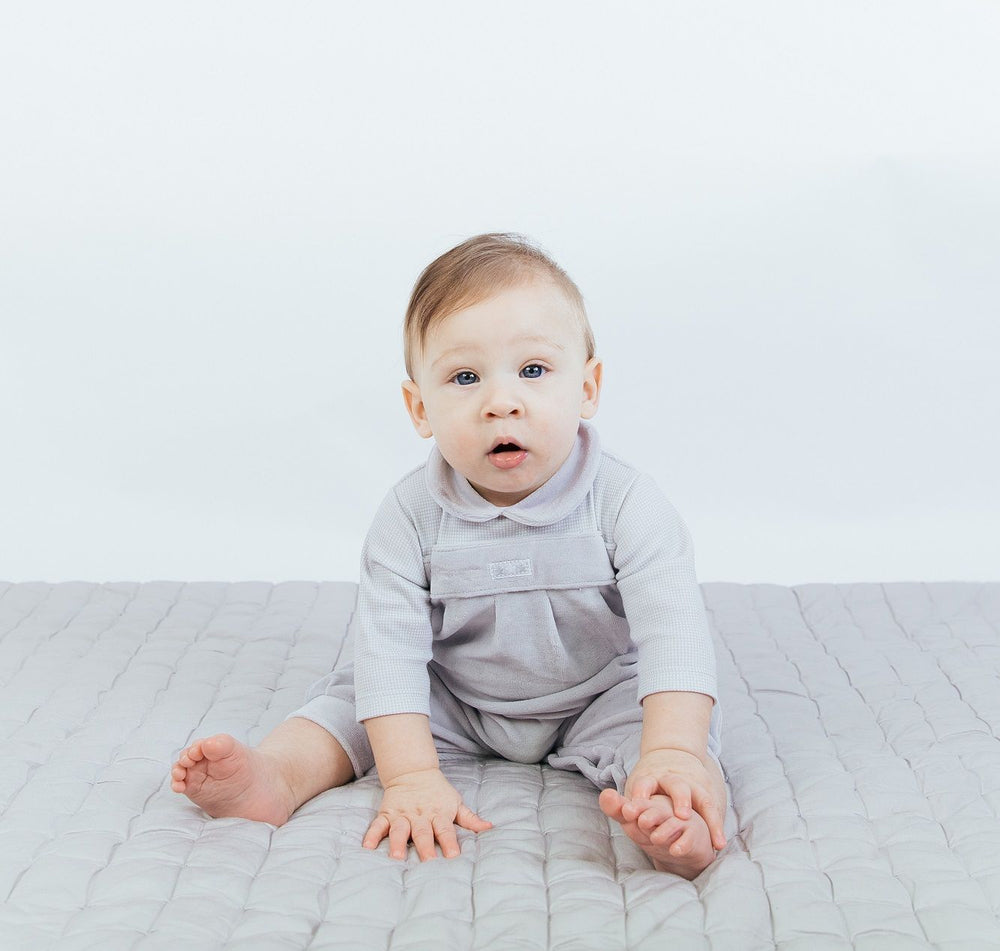 Dandelion Grey Velour "Owl on the Moon" Romper | Millie and John