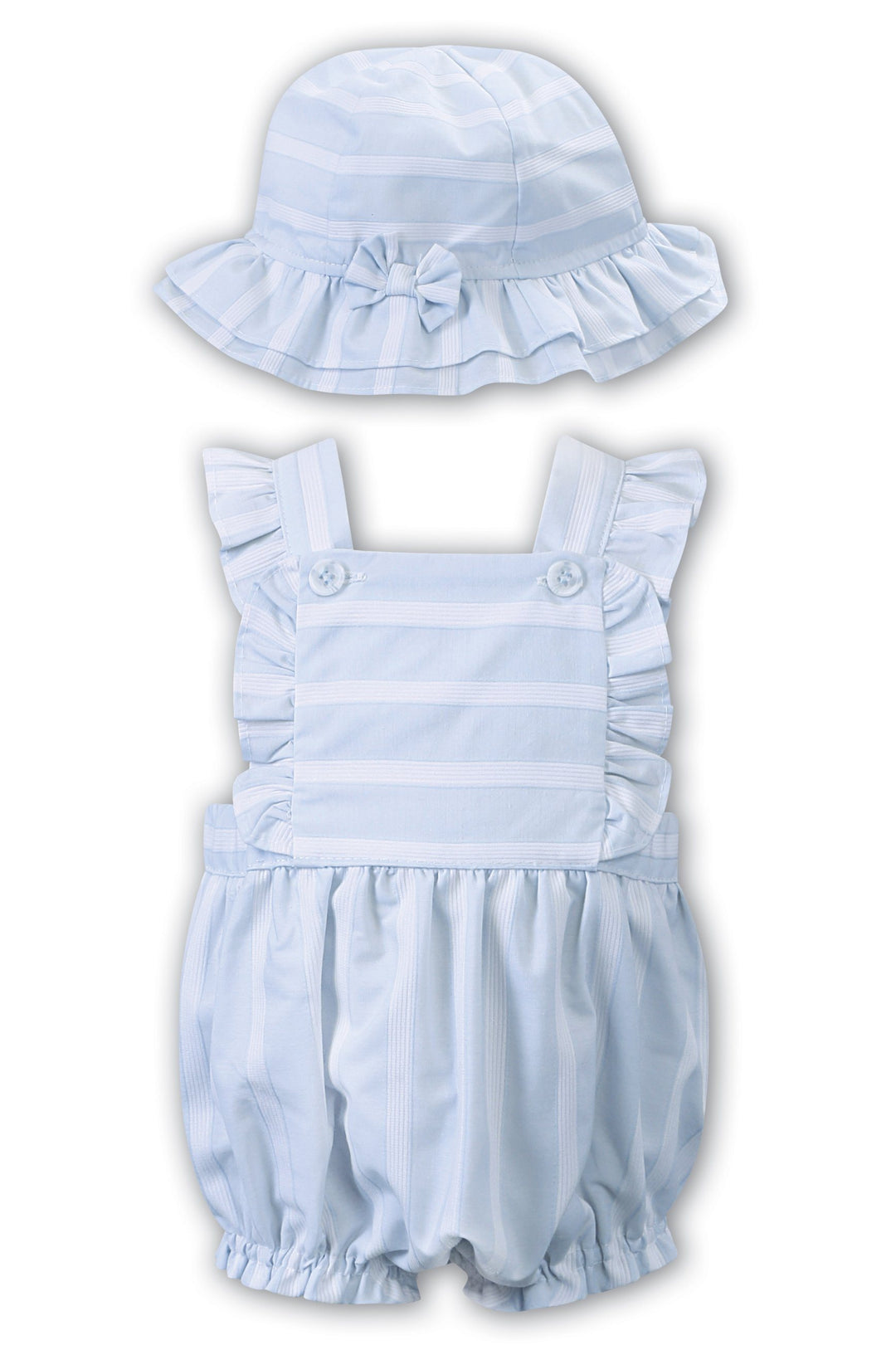 Dani "Harriet" Blue Striped Dungaree Romper & Hat | Millie and John