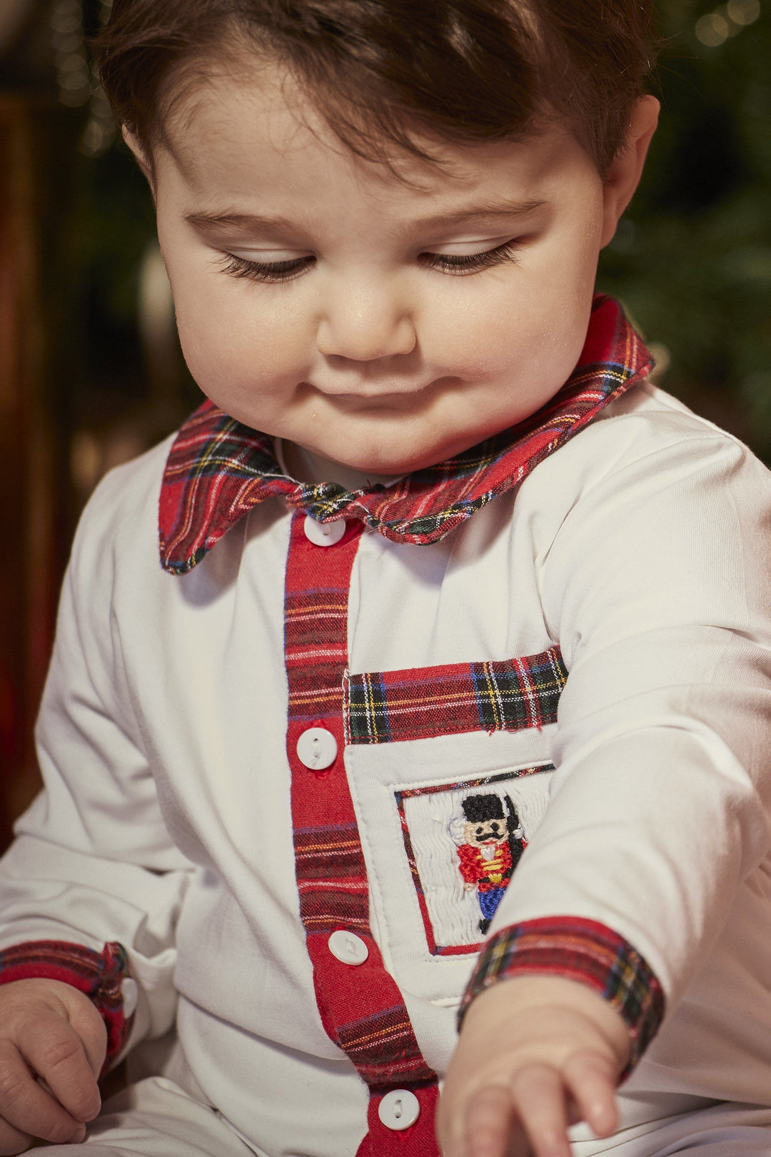 Caramelo Kids "Harrison" Red Tartan Smocked Romper | Millie and John