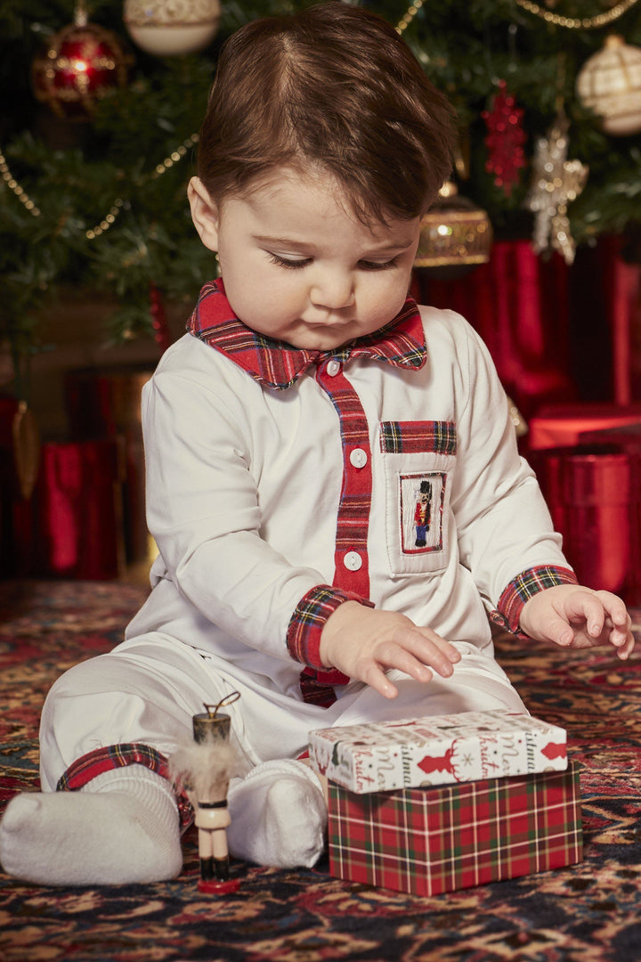 Caramelo Kids "Harrison" Red Tartan Smocked Romper | Millie and John