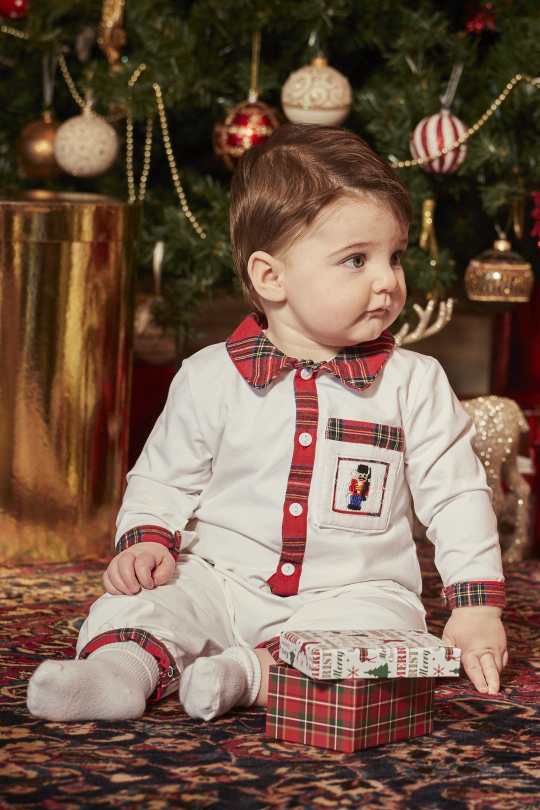 Caramelo Kids "Harrison" Red Tartan Smocked Romper | Millie and John