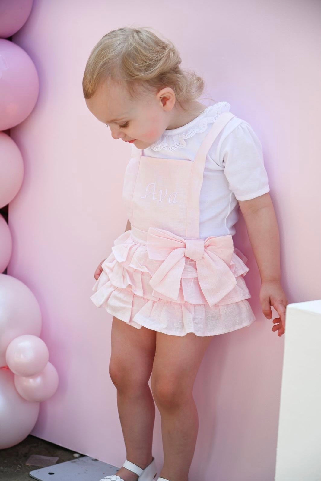 Babidu "Lenore" Ruffle Dungaree Romper | Millie and John
