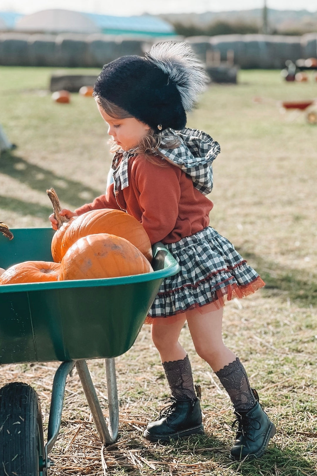 Valentina Bebes "Ruby" Rust Hoodie & Black Gingham Skirt | Millie and John