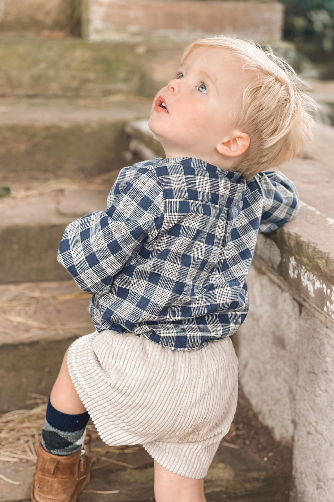 Foque "Wilbur" Navy Tartan Shirt & Cord Shorts | Millie and John