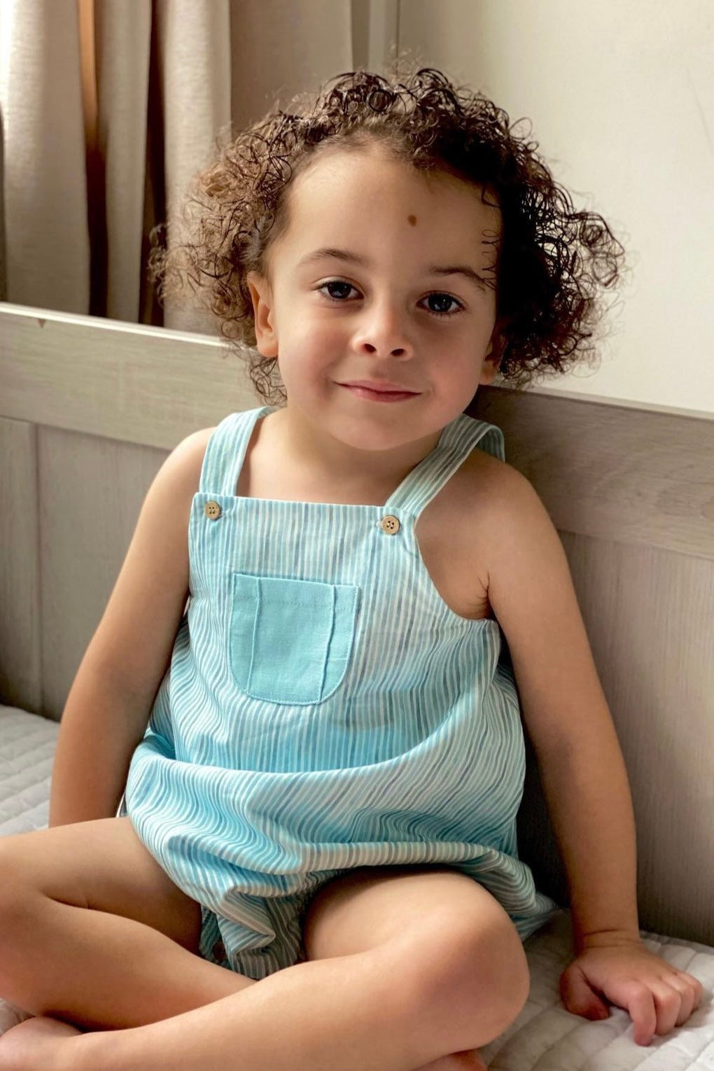 Babidu "Ellis" Striped Dungaree Romper | Millie and John