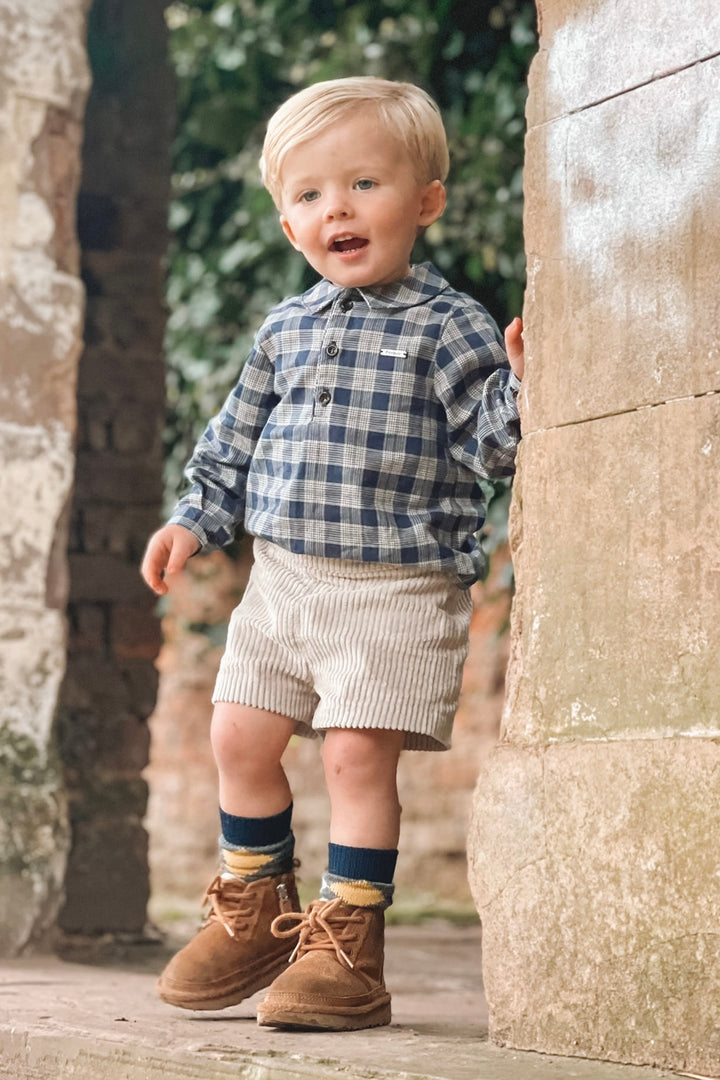 Foque "Wilbur" Navy Tartan Shirt & Cord Shorts | Millie and John