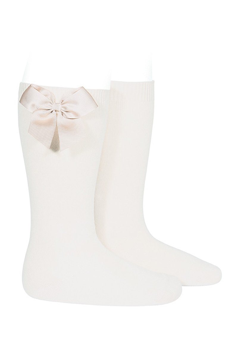 Condor Ivory Grosgrain Bow Knee High Socks | Millie and John