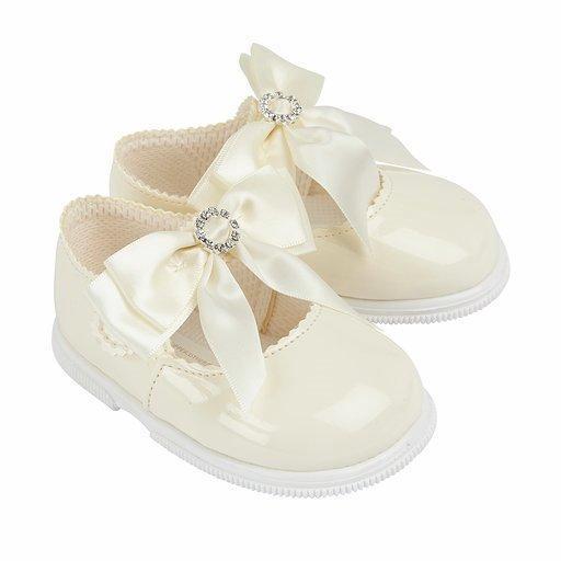 Baypods Ivory Large Diamanté Bow Hard Sole Shoes | Millie and John