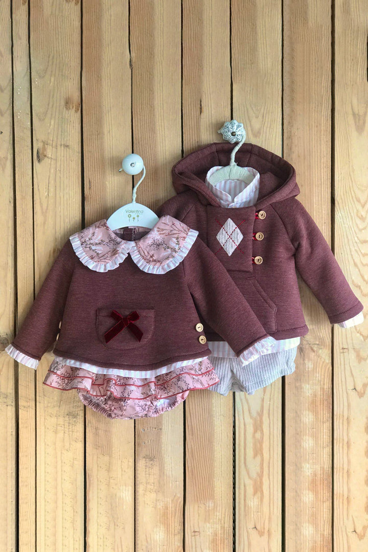 Valentina Bebes "Jonah" Burgundy Hoodie, Shirt & Jam Pants Set | Millie and John