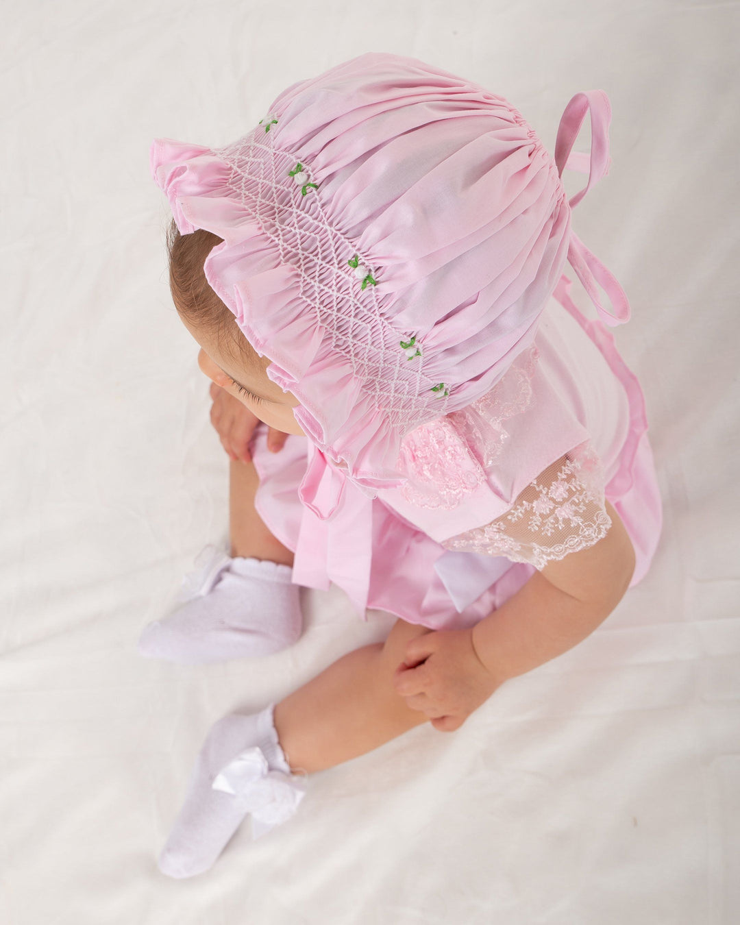 Caramelo Kids "Josephine" Pink Smocked Bonnet | Millie and John