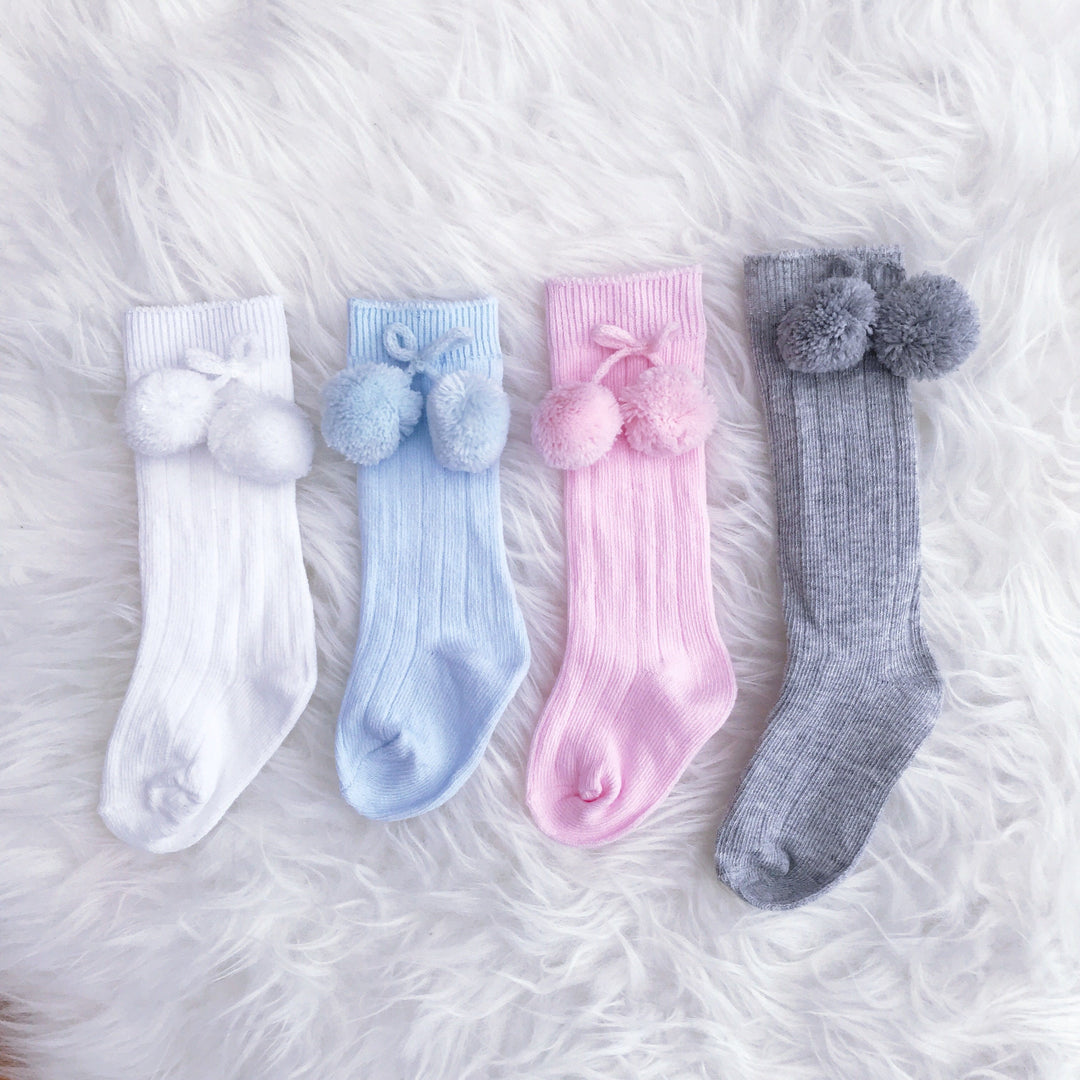 Soft Touch Knee High Pom Pom Socks | Millie and John