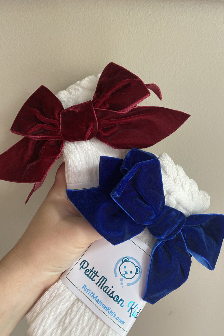Petit Maison Knee High Velvet Bow Socks | Millie and John