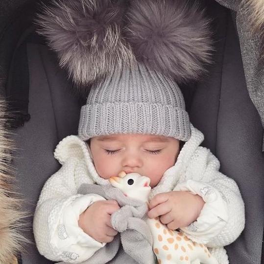 Kinder Knitted Double Faux Fur Pom Pom Hat | Millie and John