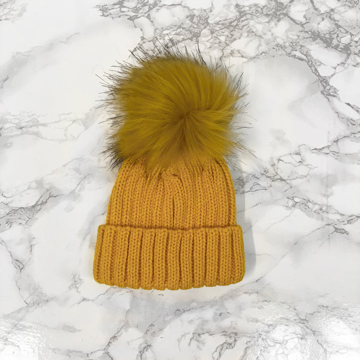 Kinder Knitted Faux Fur Pom Pom Hat | Millie and John