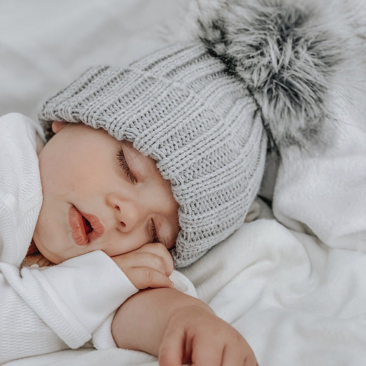 Kinder Knitted Faux Fur Pom Pom Hat | Millie and John