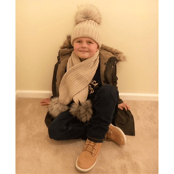 Kinder Knitted Faux Fur Pom Pom Hat | Millie and John