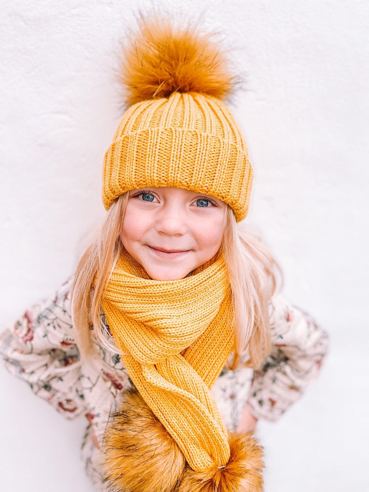 Kinder Knitted Faux Fur Pom Pom Hat | Millie and John