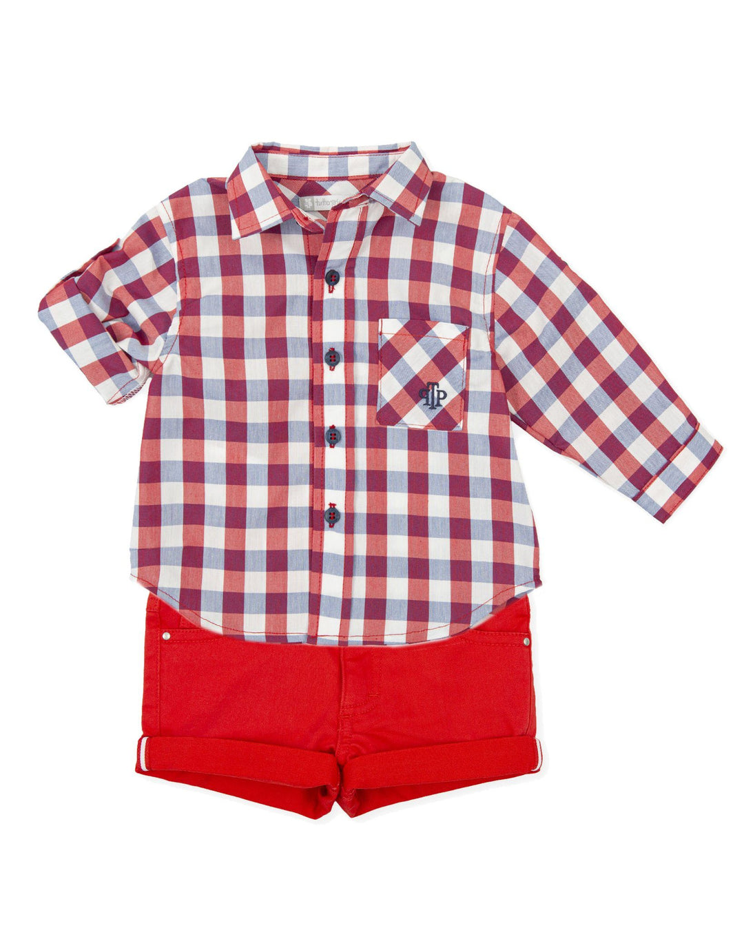 Tutto Piccolo "Laiken" Red & Navy Check Shirt & Shorts | Millie and John