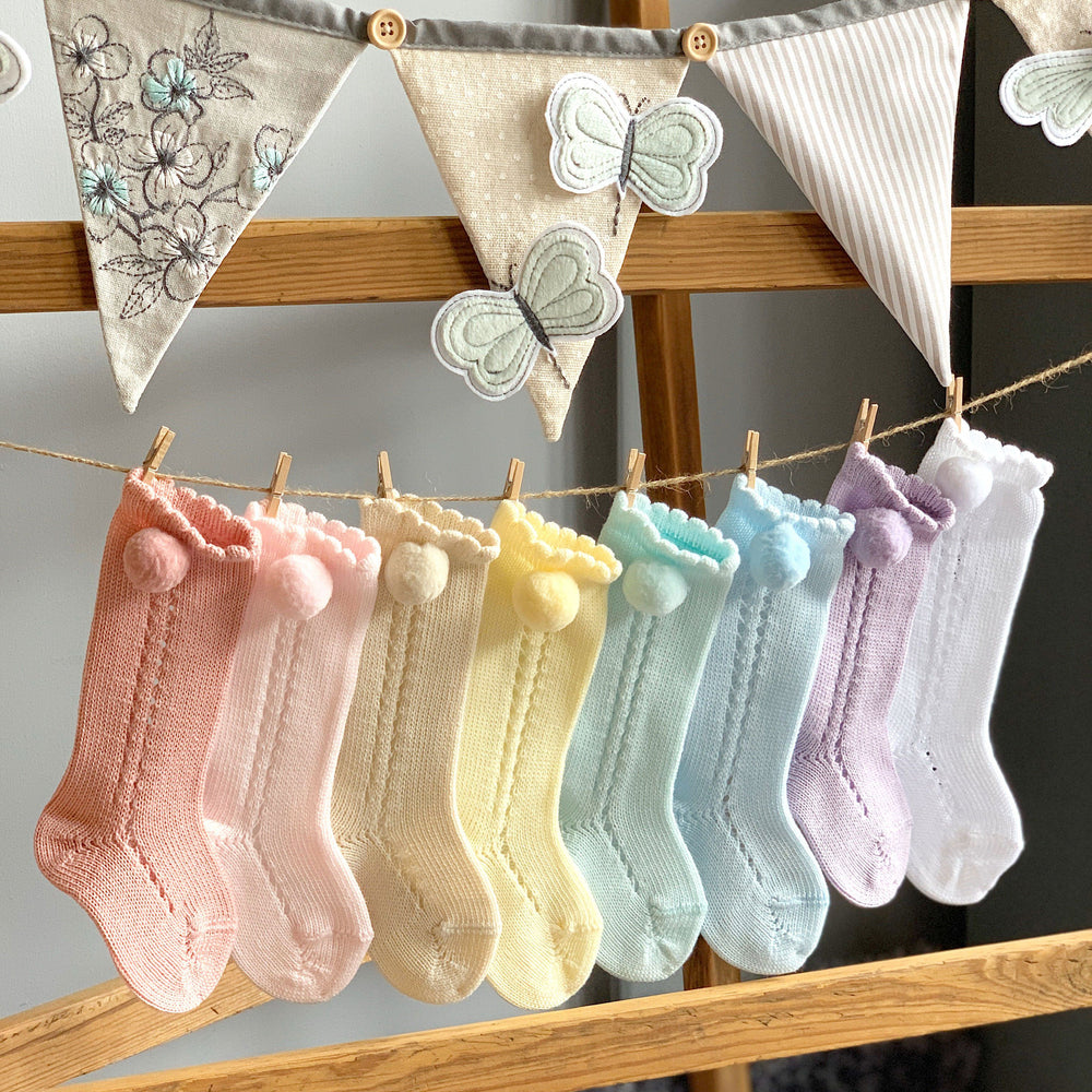 Condor Lemon Openwork Pom Pom Socks | Millie and John