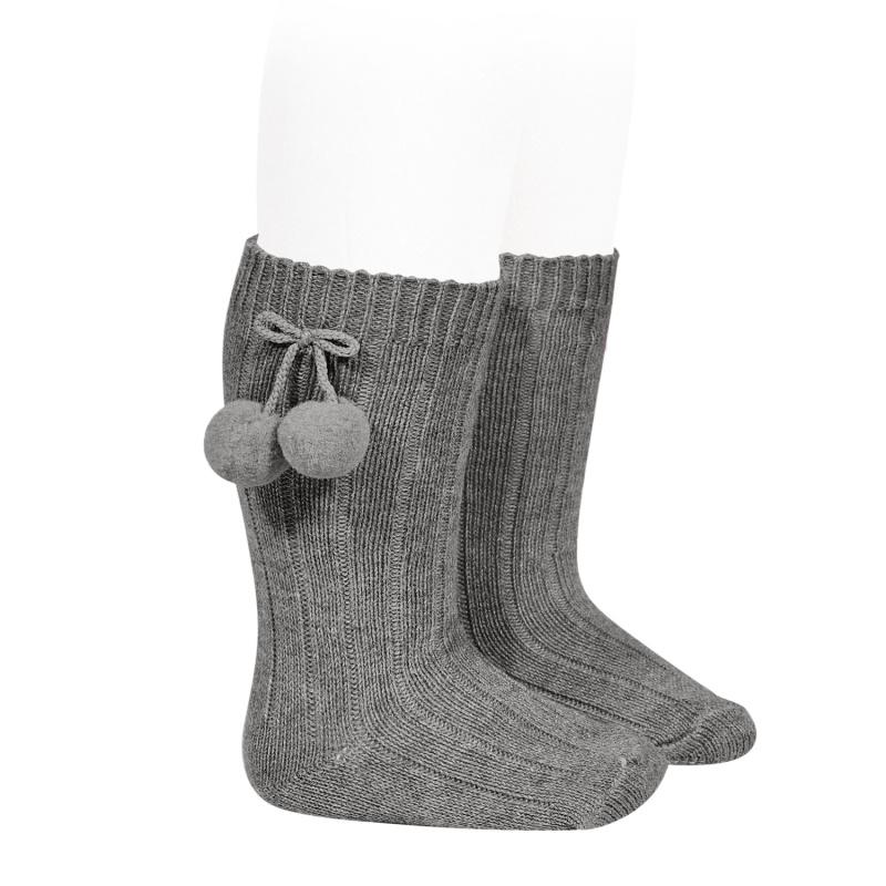 Condor Light Grey Knee High Pom Pom Socks | Millie and John