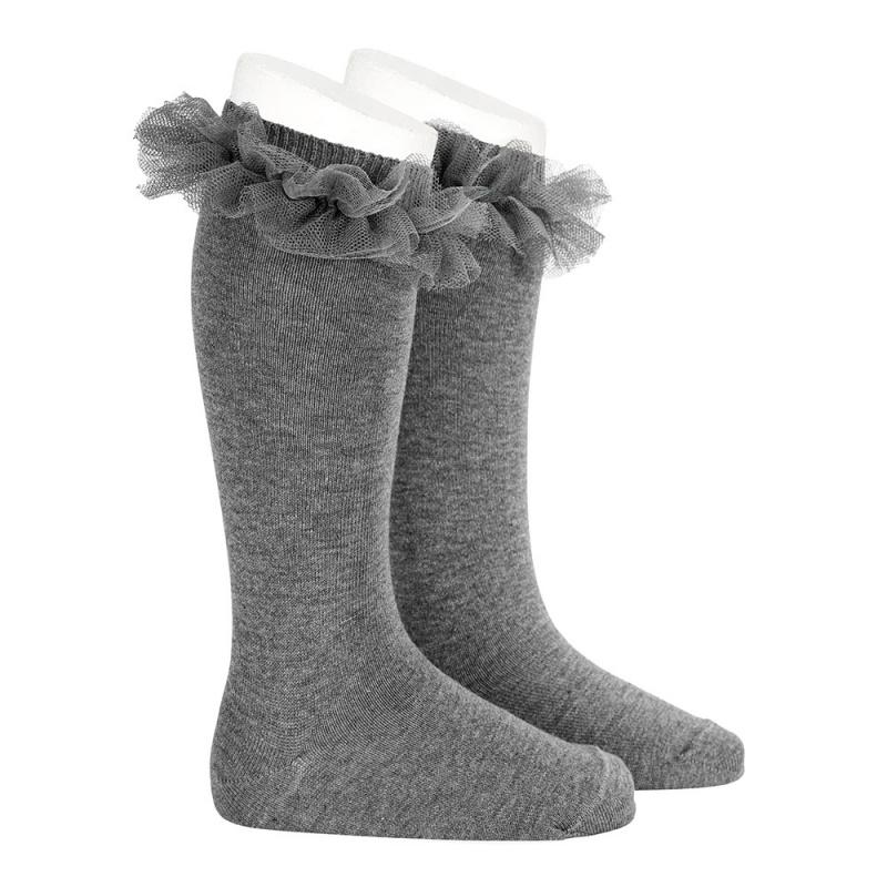 Condor Light Grey Tulle Knee High Socks | Millie and John