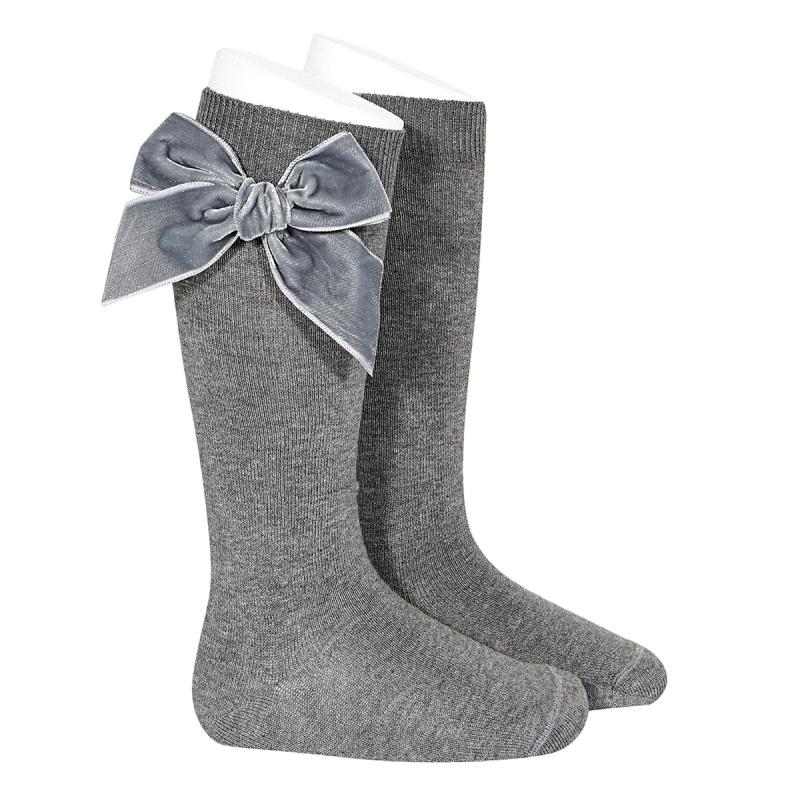 Condor Light Grey Velvet Bow Socks | Millie and John