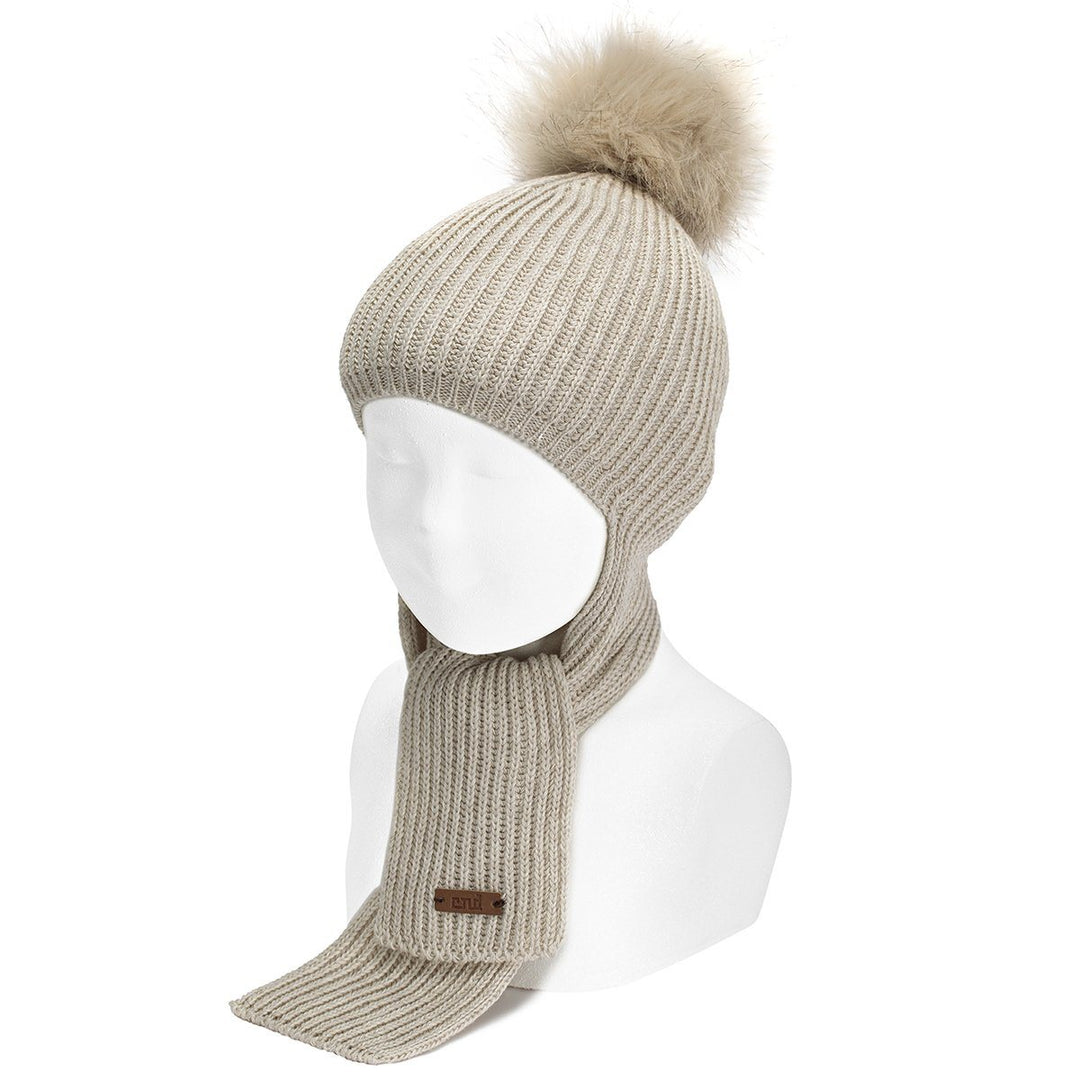 Condor Linen Faux Fur Pom Pom Hat-Scarf | Millie and John