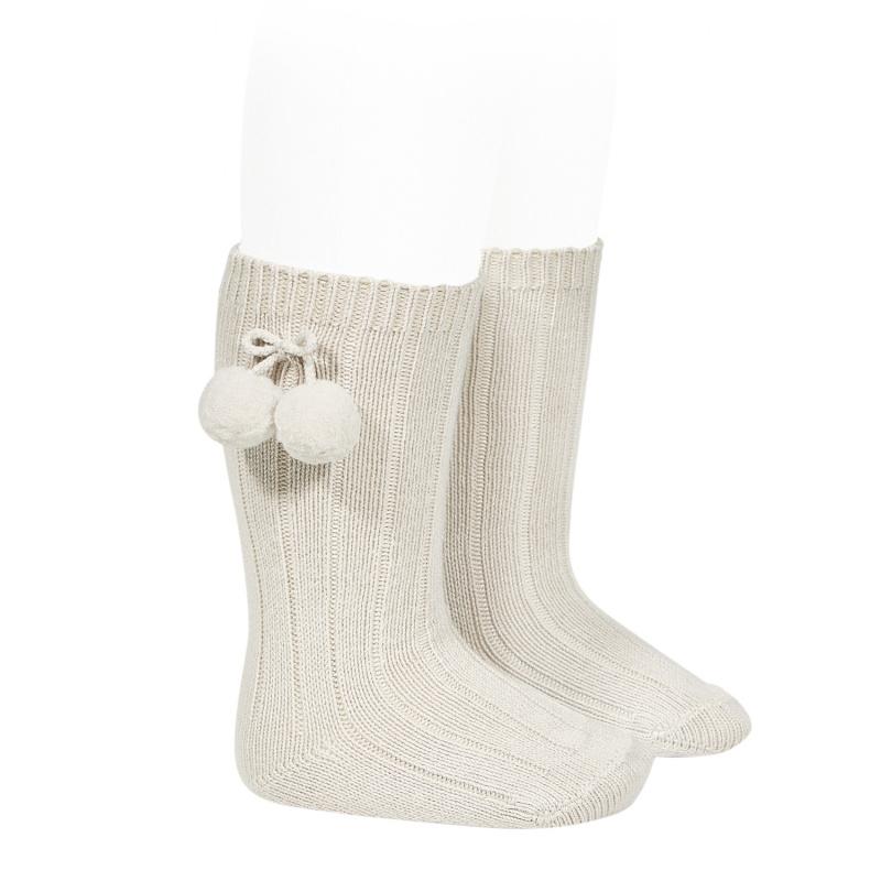 Condor Linen Knee High Pom Pom Socks | Millie and John