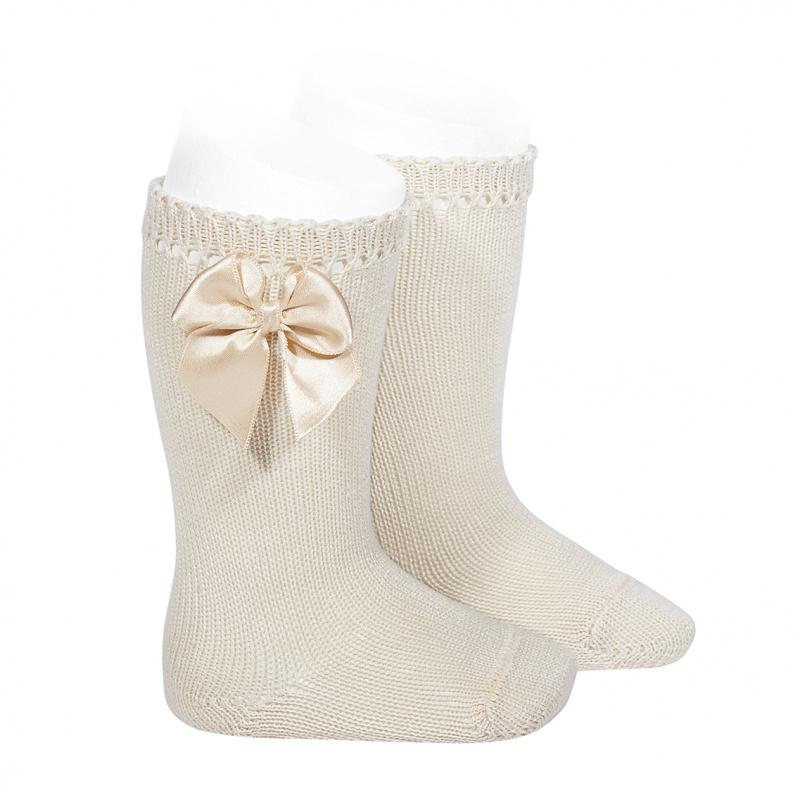 Condor Linen Perlé Satin Bow Socks | Millie and John