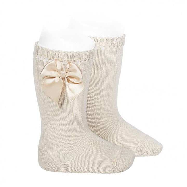 Condor Linen Perlé Satin Bow Socks | Millie and John
