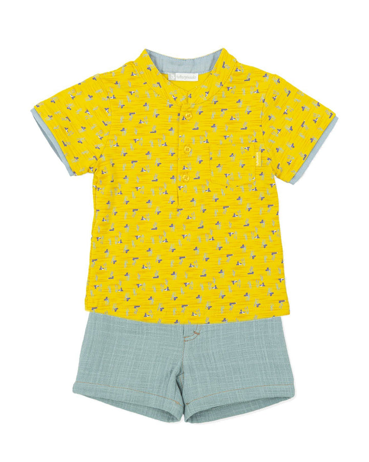 Tutto Piccolo "Luan" Yellow Shirt & Sage Green Shorts | Millie and John