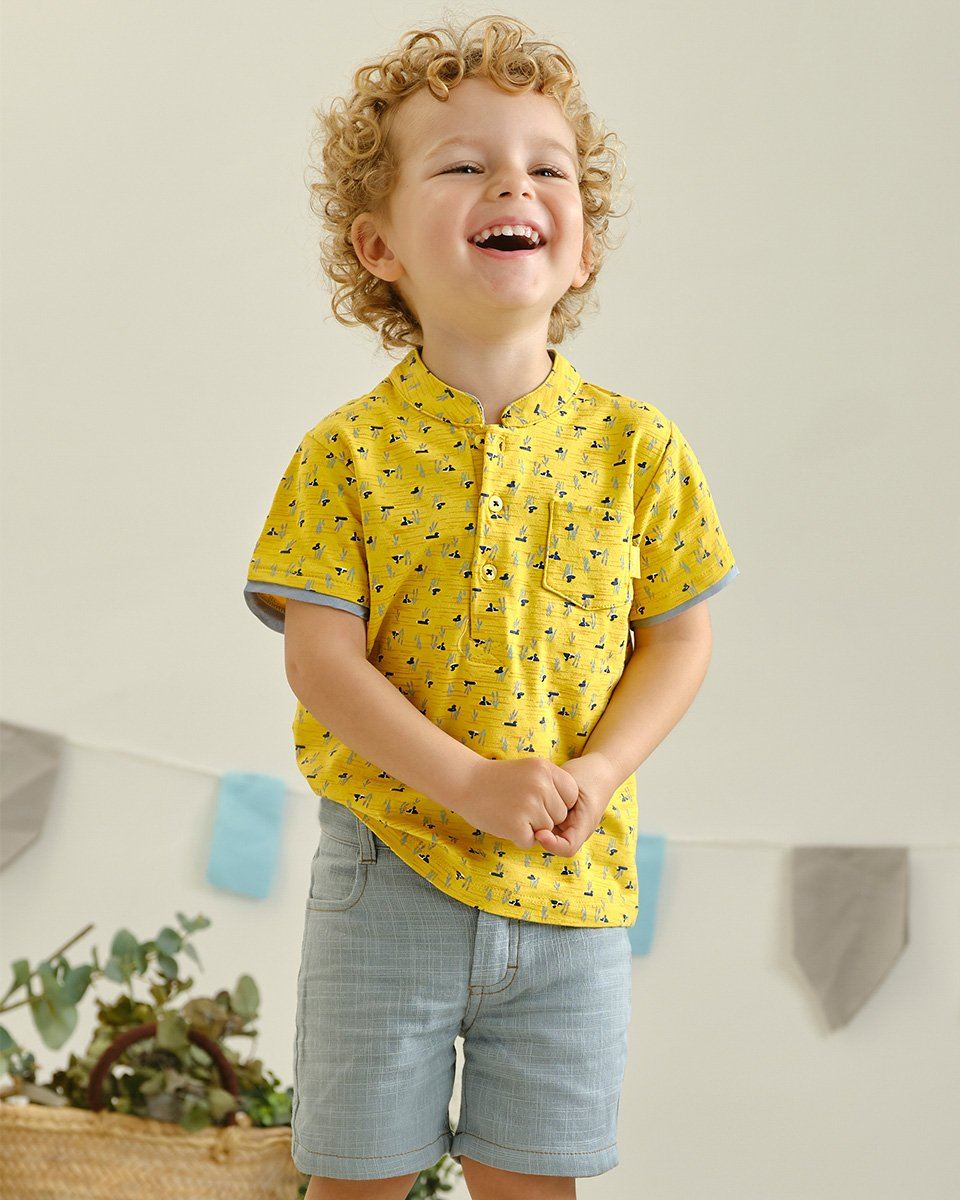 Tutto Piccolo "Luan" Yellow Shirt & Sage Green Shorts | Millie and John