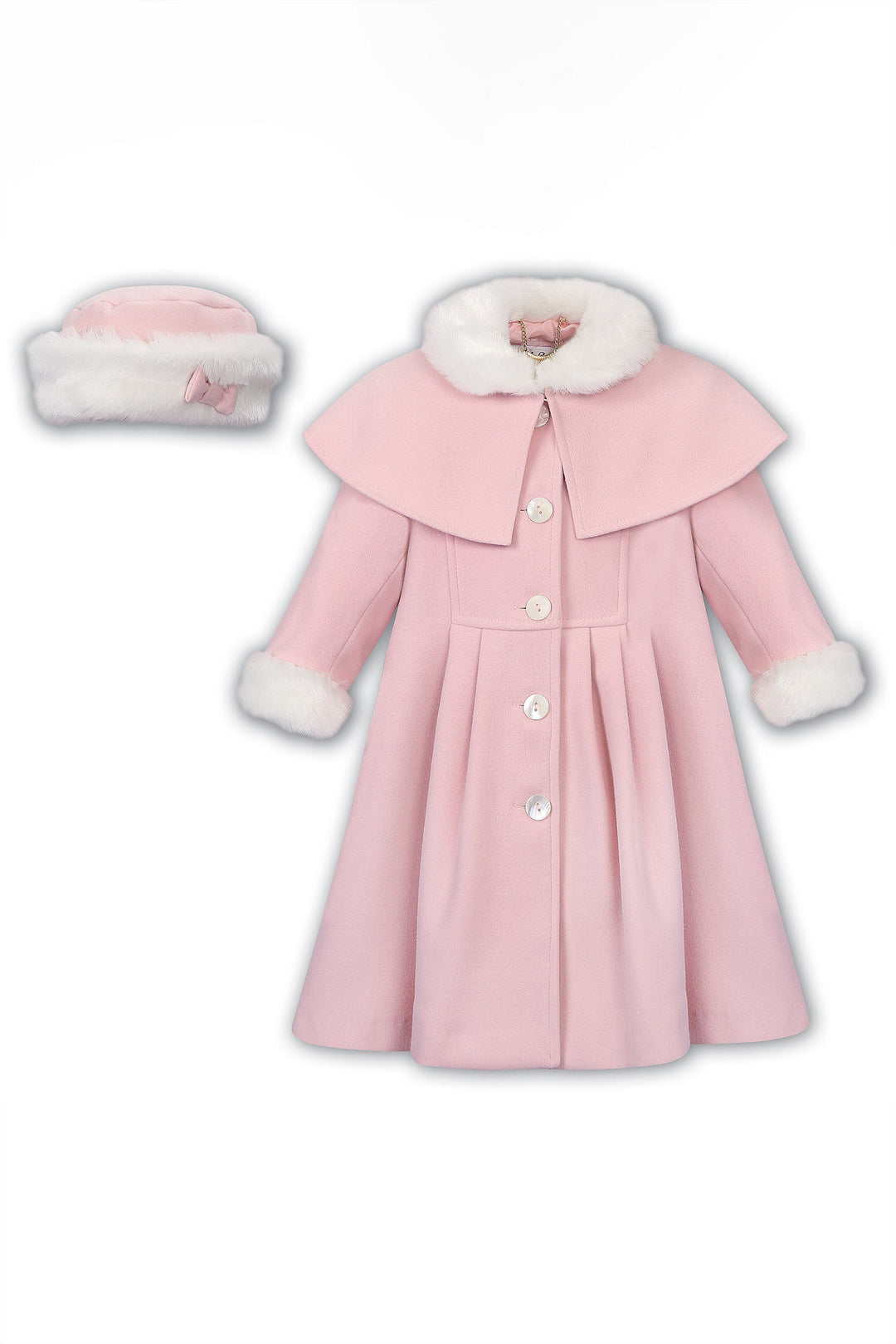 Sarah Louise "Margot" Pink Fur Trim Coat & Hat | Millie and John