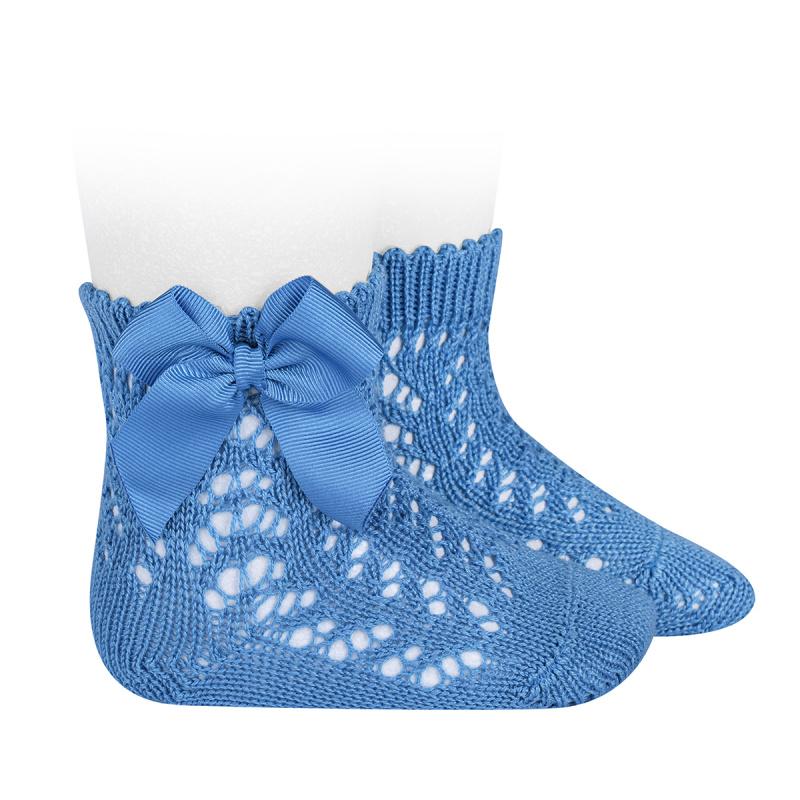 Condor Mediterranean Blue Ankle Openwork Bow Socks | Millie and John