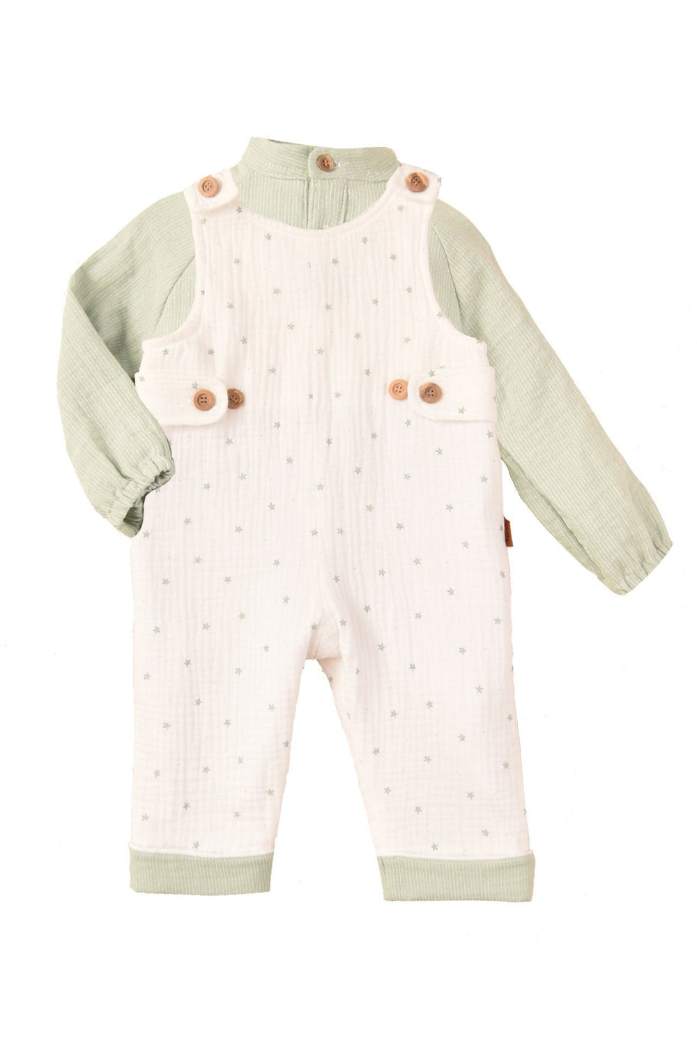 Cocote "Miguel" Sage Green Shirt & Star Print Dungarees | Millie and John